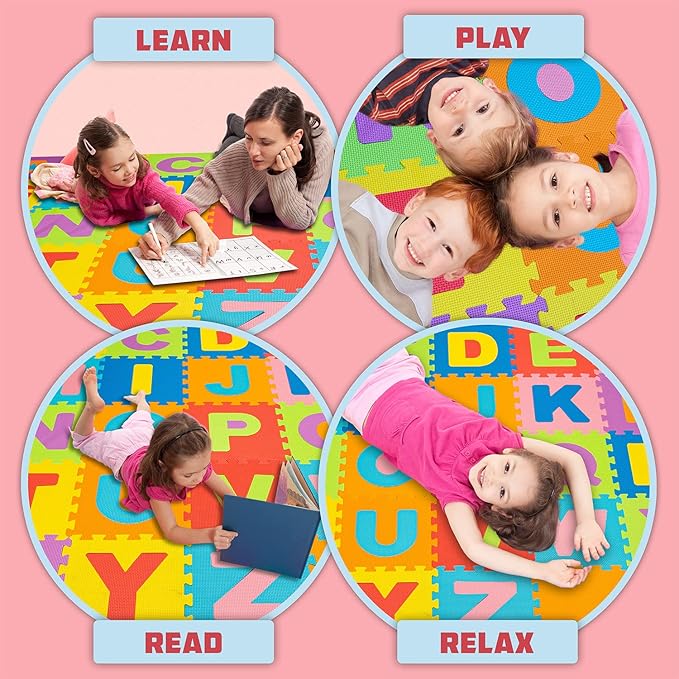 TOYVELT Foam Puzzle Floor Mat for Kids 12x12-30 Interlocking Play Mat Tiles with Colors, Alphabet, ABC - Educational Large Puzzle Foam Floor Tiles for Crawling, Exercise, Playroom, Play Area