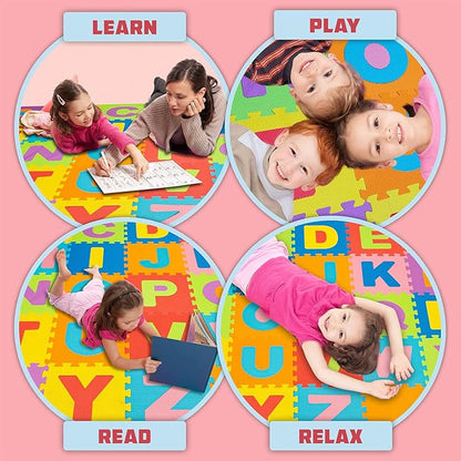 TOYVELT Foam Puzzle Floor Mat for Kids 12x12-30 Interlocking Play Mat Tiles with Colors, Alphabet, ABC - Educational Large Puzzle Foam Floor Tiles for Crawling, Exercise, Playroom, Play Area