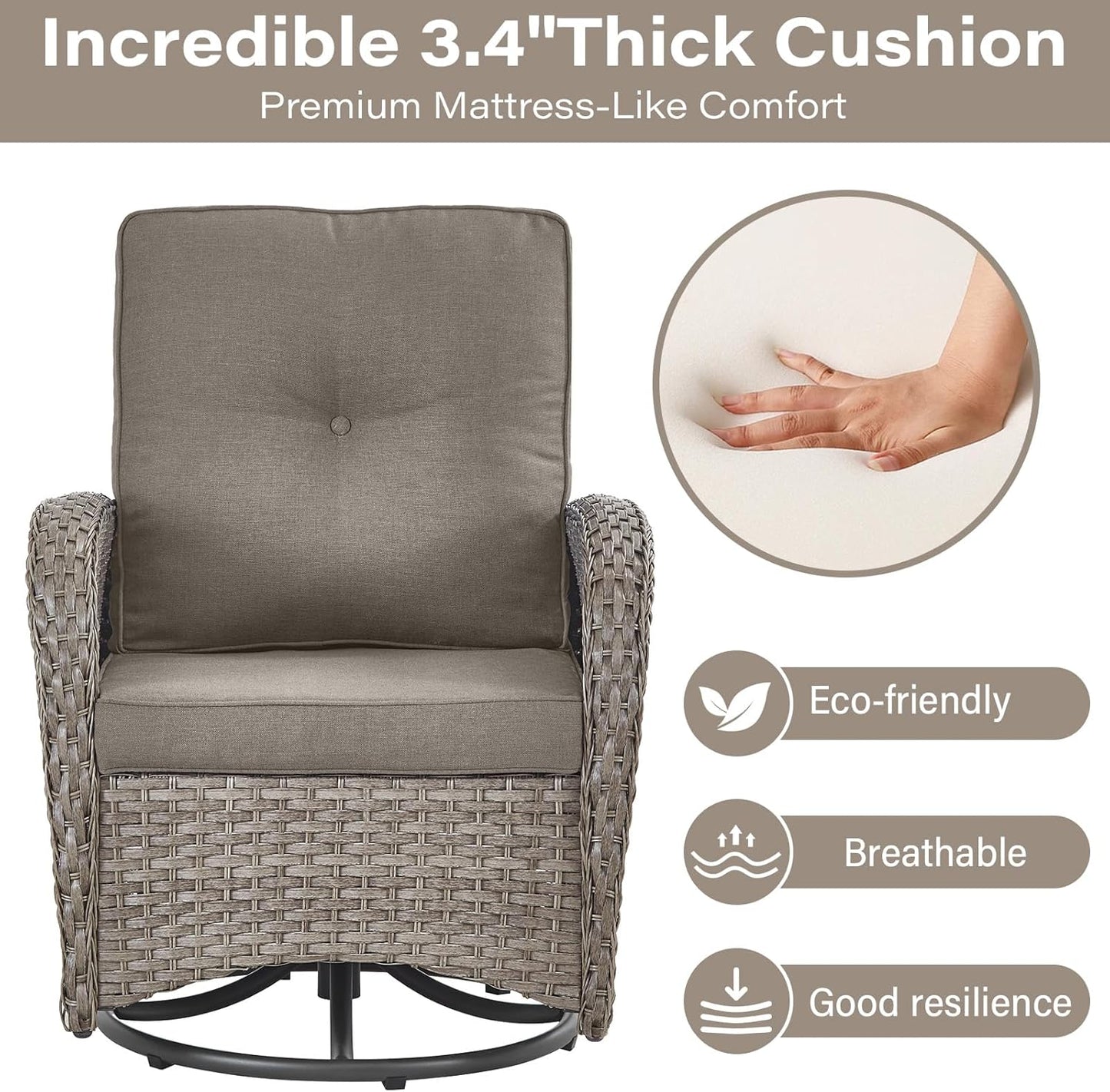 5 Pieces Wicker Patio Furniture Set - Swivel Rocker Outdoor Chairs with Ottomans and Side Table, Small Patio Conversation Set for Deck Porch Backyard