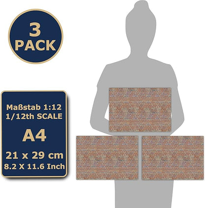 3 Sheets Self-Adhesive Wall Cladding for Dollhouse 1:12 Scale (Shimmering Bluish)