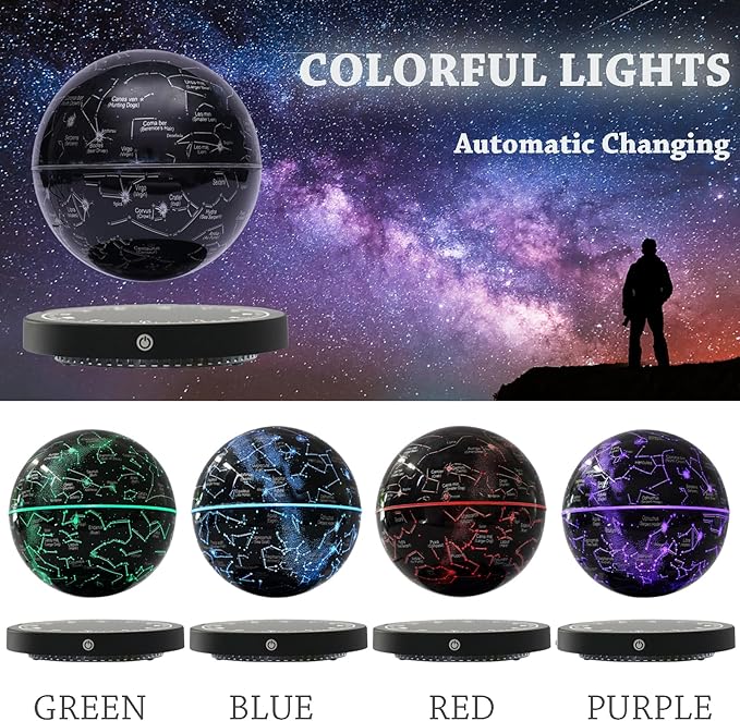 6" Magnetic Levitation Floating Globe Anti Gravity Rotating Constellation Ball with LED Light Display Globe for Children Educational Gift Home Office Desk Decor (Black-Clock)
