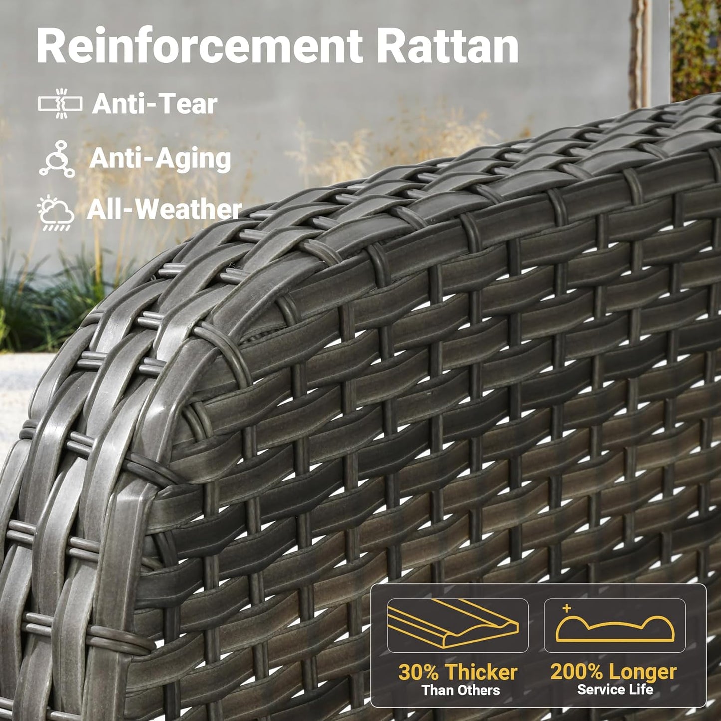 ovios 4 Pieces Patio Furniture Set with 25" Fire Pit, Outdoor Wicker Chairs of 4, All Weather High Back Rattan Chairs 4-Seater with Comfy Cushions, Dark Grey