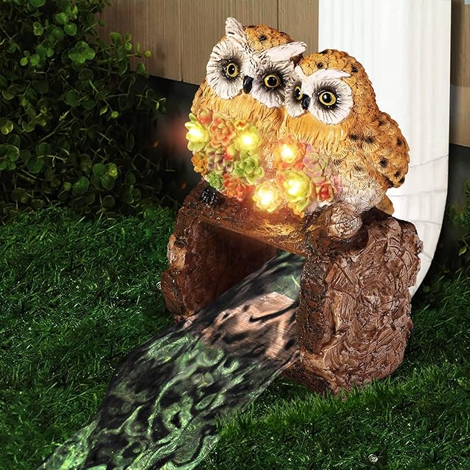 Owl Solar Statues Gutter Downspout Extension Statues Garden Decoration,Animal Resin Statue Outdoor Decor,Downspout Diverter,3"×4" Downspout Extender Diverter Splash Block