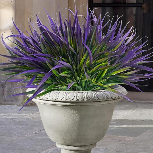 Uieke 28 Bundles Artificial Outdoor Plants UV Resistant Fake Grass Plants Faux Plastic Plants Greenery Shrubs for Home Garden Pathway Window Box Front Porch Cemetery Spring Summer Decor, Purple