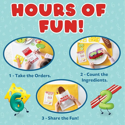 Peaceable Kingdom Math Sandwich Game: Preschool Math Games for Kids Ages 3 and Up – Includes 100+ Felt Food Pieces, 10 Menu Cards, Dry Erase Marker & Guest Check Tablet for Pretend Restaurant Play
