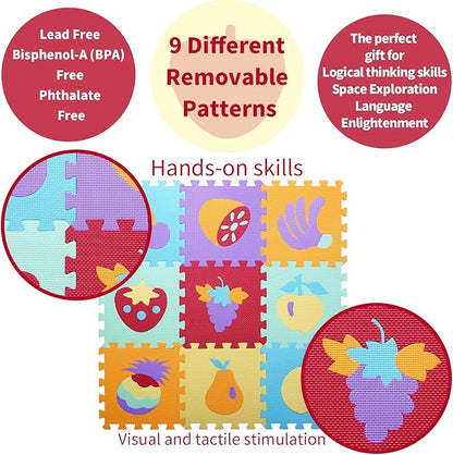 Coolcandy Baby Play Mat Without Fence, 9Pcs Interlocking Puzzle Floor Mat, 0.4" Thick Non-Toxic EVA Foam Play Mat, for Infants & Toddlers 3-36 Months, Soft Puzzle Tiles for Play Areas