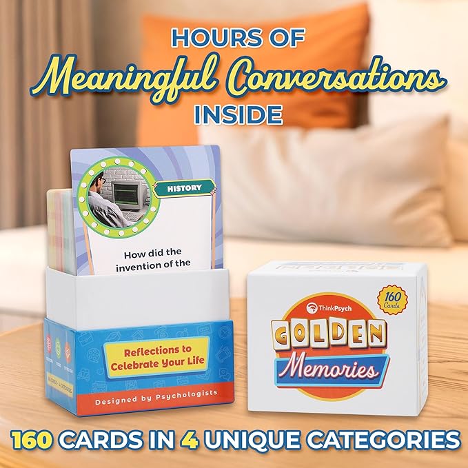 ThinkPsych Golden Memories - 160 Conversation Starters for Adults - Memory Card Game for Seniors - Reminiscence Therapy - Dementia & Alzheimers Support Tool