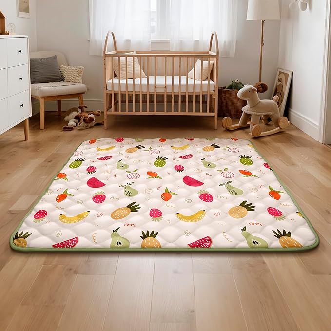 50x50 Playpen Mat, PIGLOG 0.8 Inch Thick Foam Baby Play Mat for Floor, Soft Fabric Cushioned Play mat for Babies，Washable Non-Slip Playmate for Baby, Infants & Toddlers (Light Yellow)