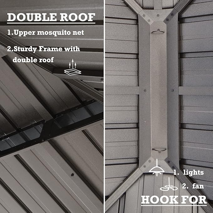 Kozyard Alexander Hardtop Aluminum Permanent Gazebo with a Mosquito Net and Privacy Sidewalls (Alexander 12'x14' (Brown)