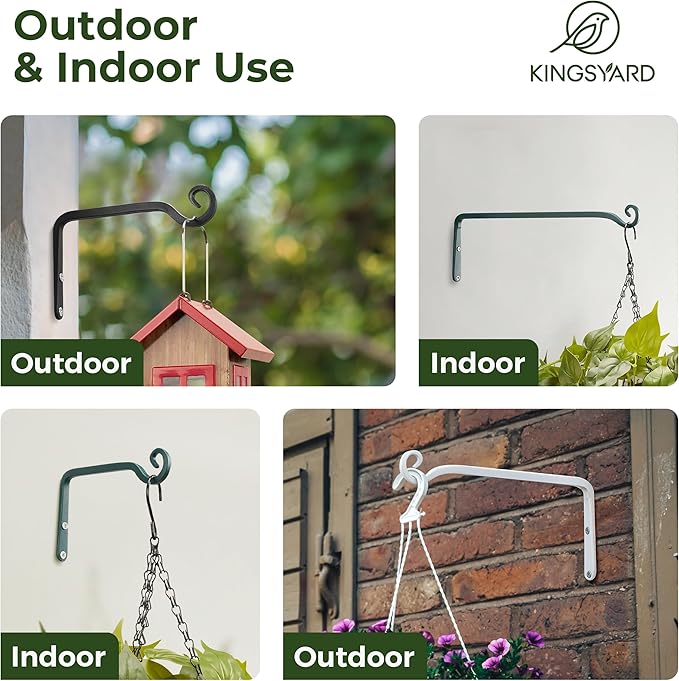 Kingsyard 2-Pack Wall Plant Hanger Outdoor - Heavy Duty Metal Hanging Bracket Hooks for Hanging Plant Bird Feeders Lanterns Wind Chimes Outdoor & Indoor, 15-Inch/White