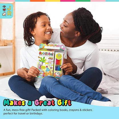 Bright Stripes Art on The Go Travel Kit for Kids Ages 3+| Collage Fun Jungle Theme| Mess-Free Activity Set with Crayons, Stickers & Coloring Book| Creative On-The-Go Fun for Toddlers & Preschoolers