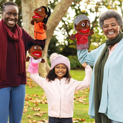 1 Pcs Family Hand Puppets 12 Inch Grandparents Mom Dad Brother Sister Plush Hand Puppet Toys Role-Play Toy Puppets for Kids Storytelling Imaginative Pretend Play Teaching Preschool(Black Grandmother)