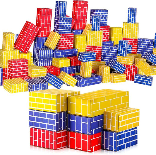 Nuanchu 60 Pcs Cardboard Building Blocks for Kids Large Jumbo Square Rectangle Thick Cardboard Pretend Bricks for Building Stacking Game(Assorted Shapes)