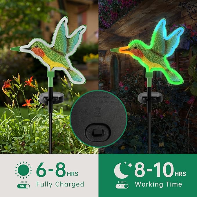 Hummingbird Solar Garden Decor,Hummingbird Outdoor Solar Lights,LED Hummingbirds Light Outside,Solar Garden Lights, Outdoor Decorations for Yard and Patio Pathway Lawn (2 Pack)