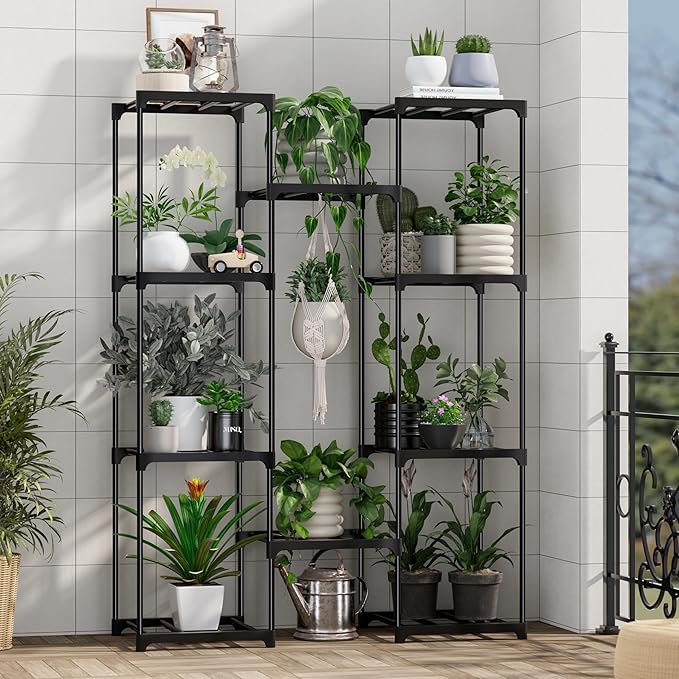 Tall Plant Stand Indoor Metal Plant Shelf Outdoor Tiered Plant Rack for Multiple Plants 4 Tiers 10 Pots Ladder Plant Holder Plant Table for Plant Pots Boho Home Decor for Gardening Gifts