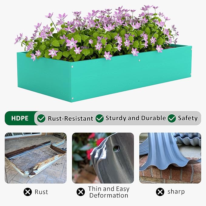 HDPE Raised Garden Bed 47.24 * 24.4 * 9.65 in,Vegetable Planter Bed Outdoor,Elevated Horticulture Planter Bed,Waterproof,Rot-Resistant and Non-Cracking Above Ground Garden Bed(Aruba Blue)