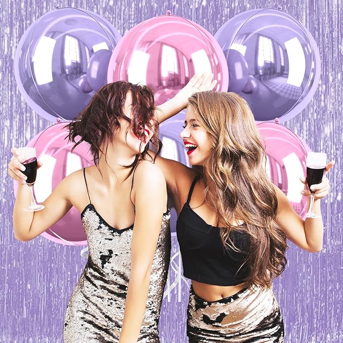 Pink Purple Giant 4D Foil Balloons, 6 Pcs Large Metallic Pink and Purple Round Balloons, 22 Inch Big Round Foil Balloon for Wedding Prom Birthday Party Baby Shower Decorations