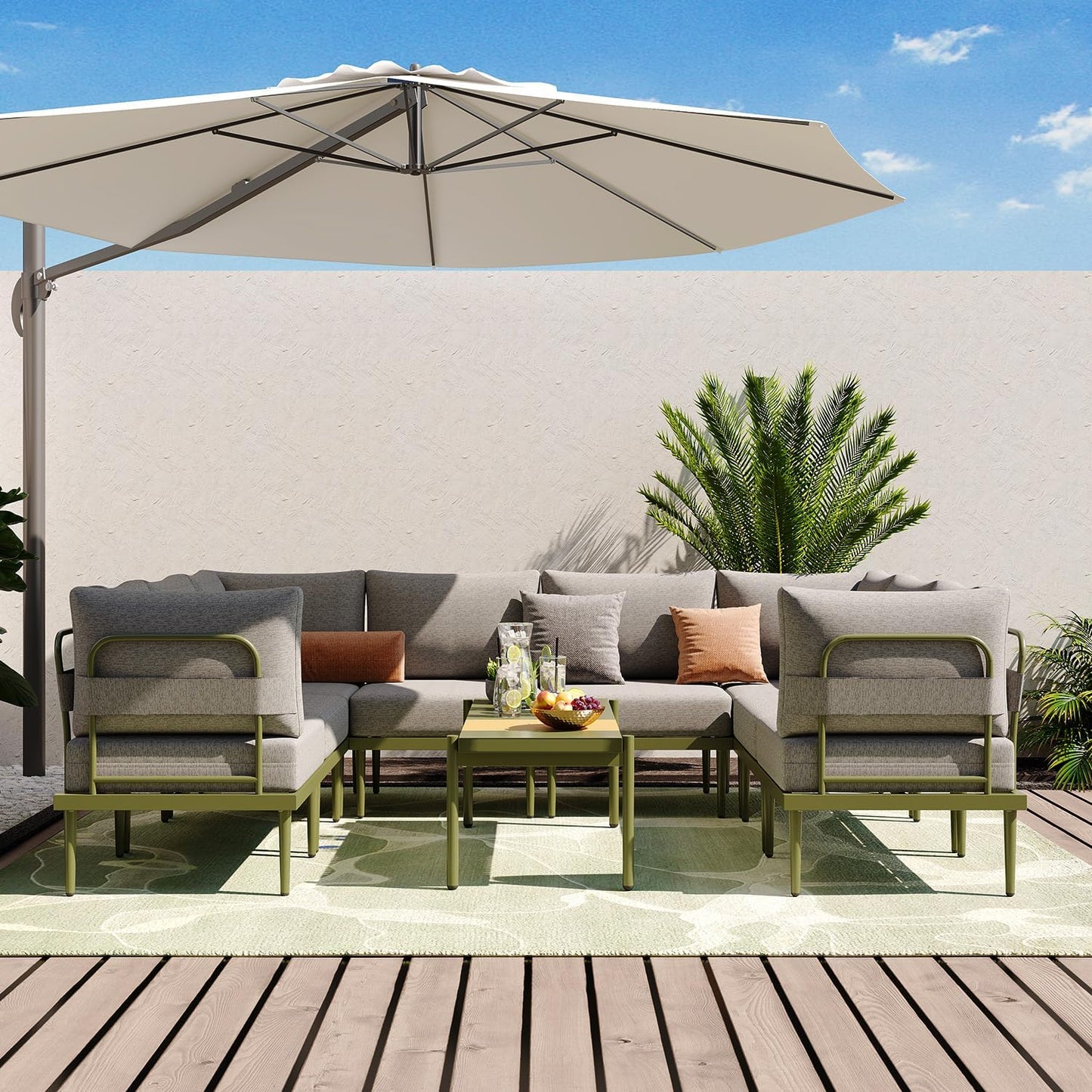 Sundale Outdoor 9 Pieces Metal Patio Furniture Set, Outdoor Sectional Sofa w/6 Inch Olefin Cushion and Coffee Table, Modern Outdoor Conversation Sets