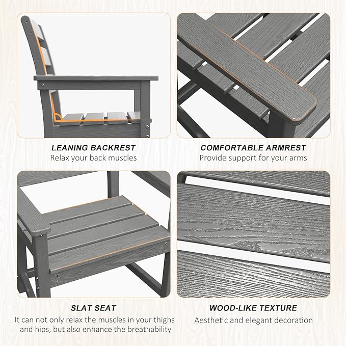 7pcs Outdoor Dining Set, HDPE Patio Dining Set for 6, All-Weather Outdoor Table and Chairs with Umbrella Hole & Adjustable Pads, Modern Patio Furniture Set for Backyard, Poolside &Lawn (Grey)