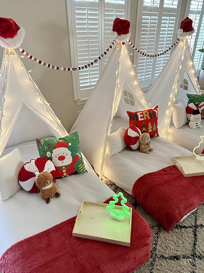 Sumbababy Teepee Tent for Kids Indoor - Natural Canvas Kids Play Tent - Washable Tipi Sleepover Tents with Lights & Carry Bag, Outdoor Toddler Tents for Girls & Boys - Foldable Playroom Gift Toys