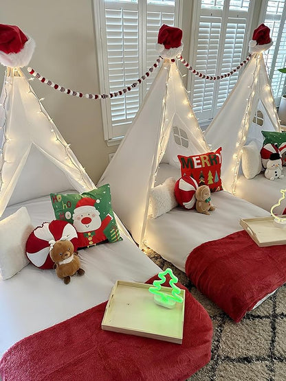 Sumbababy Teepee Tent for Kids Indoor - Natural Canvas Kids Play Tent - Washable Tipi Sleepover Tents with Lights & Carry Bag, Outdoor Toddler Tents for Girls & Boys - Foldable Playroom Gift Toys