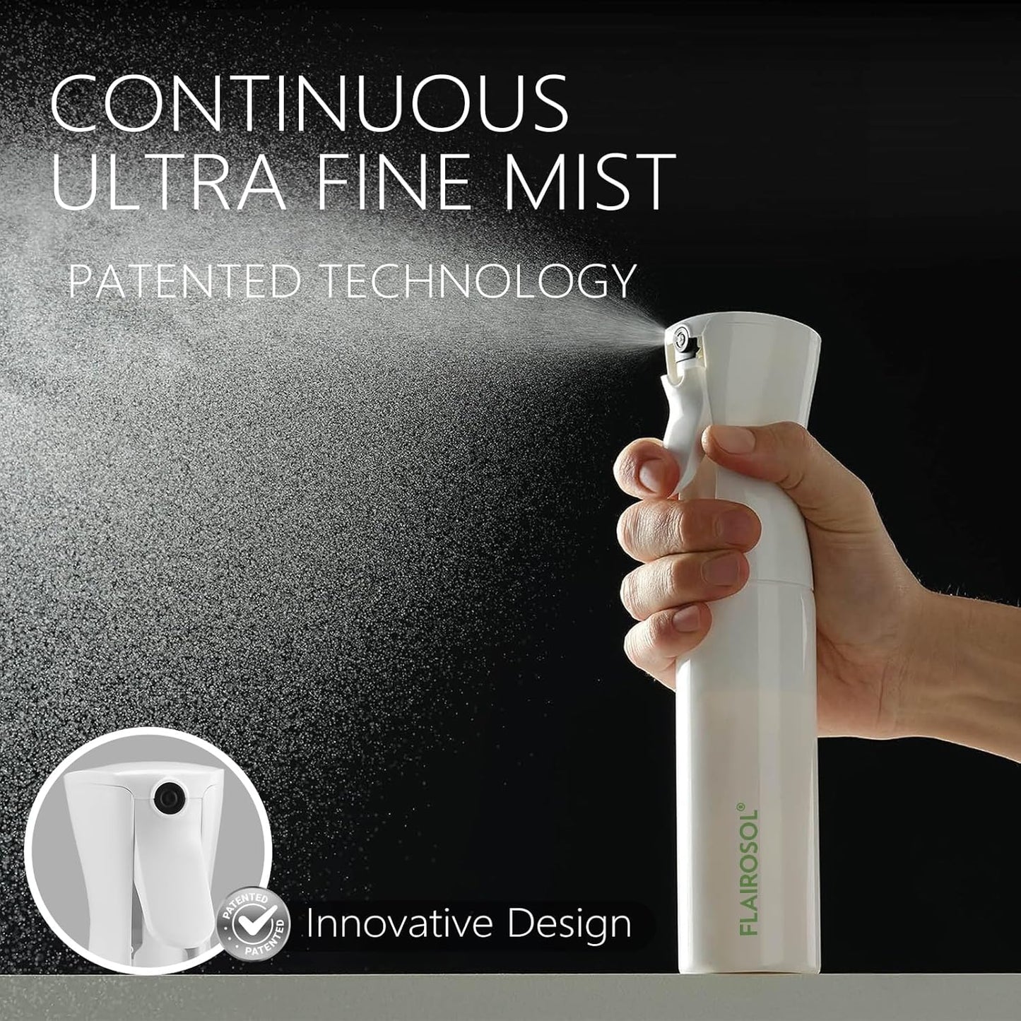 FLAIROSOL - The Original, Plant Mister Spray Bottle for Indoor and Gardens, Continuous Water Mist Sprayer for Plants, Flowers, Cleaning,10.1oz (White Bottle - Green Print)