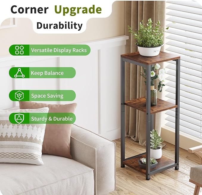 Tall Plant Stands Indoor, 3 Tier Plant Table, Corner Plant Stands for Indoor Plants Multiple, Small Side Table for Indoor Plants, Tall Plant Table