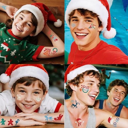 158 PCS Christmas Temporary Tattoo Stencils for Kids, Face and Body Paint Stencils Kit, Girl Boy Glitter Xmas Santa Tattoos Stencils Pack for Christmas Kids School Show Birthdays Party Favor Supplies