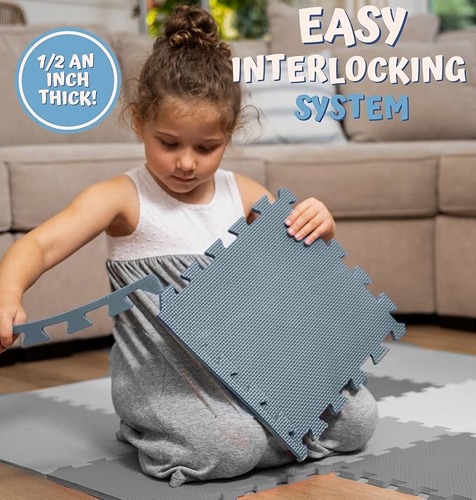 TOYVELT Foam Puzzle Floor Mat for Kids 12x12-32 Interlocking Play Mat Tiles with Colors - Educational Large Puzzle Foam Floor Tiles for Crawling, Non-Toxic - Cream-Gray-Beige