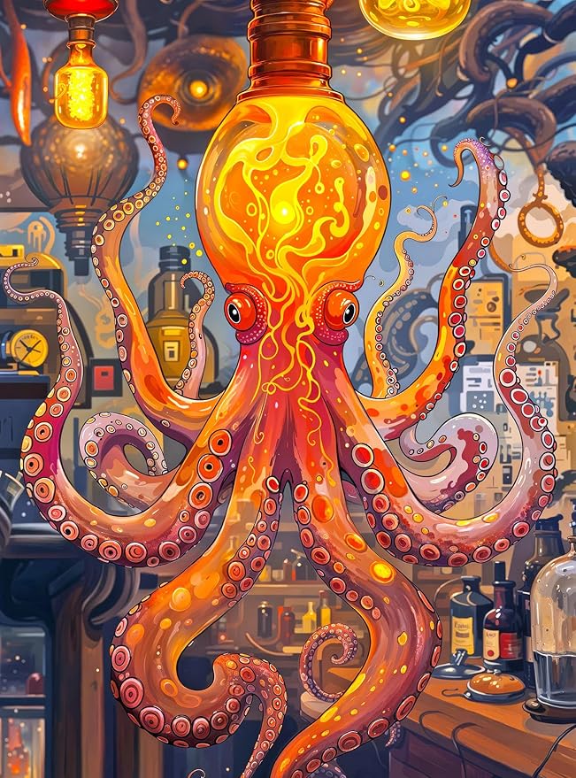 Cross & Glory - Octopus Alchemy: The Lava Experiment - 1000 Piece Jigsaw Puzzle for Adults | Science and Ocean Life Theme | Satin Finish | 20x27 Inches