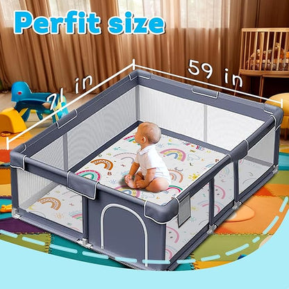 Baby Play Mat，Thick Soft 71" X 59" Playpen mat, Non-Slip and Machine Washable Baby Play Mats for Floor，Crawling Mat for Babies, Toddlers & Infants to Play and Learn (Rainbow)