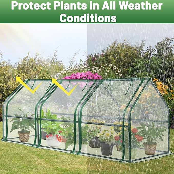 Greengro Mini Greenhouse, 95" x 36" x 36" Portable Greenhouses for Outdoors with Roll-up Zipper Door, Ground Stakes & 20 T-Shaped Plant Tags, Waterproof UV-Resistant Green House for Indoor Outside