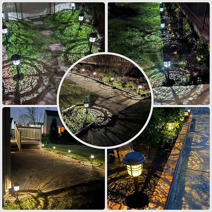 XMCOSY+ Solar Pathway Lights Outdoor, High Lumens LED Garden Lights with 2 Lighting Modes, Solar Powered Light, IP65 Waterproof Auto ON/Off for Yard Walkway Driveway Decor (Warm & Cool White)