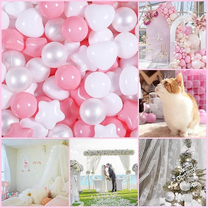 GOGOSO Pink Ball Pit Balls with Star Bals Heart Balls 100 - Crushproof Plasticballs for Babies Toddlers Kids Children for 1 2 3 4 5 Years Old,5 Colors,2.15inches