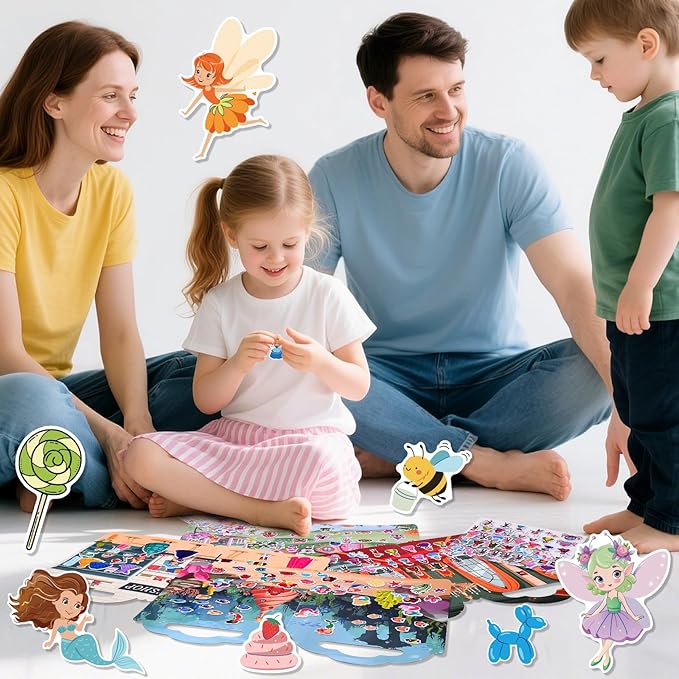 6 Set (260pcs) Puffy Sticker Books Activity for Girls, Fairytale Garden, Princess Party, Mermaid, Kids Zone, Girls' Shop, 3D Reusable Stickers, Travel Sticker Books for Kids Ages 3+
