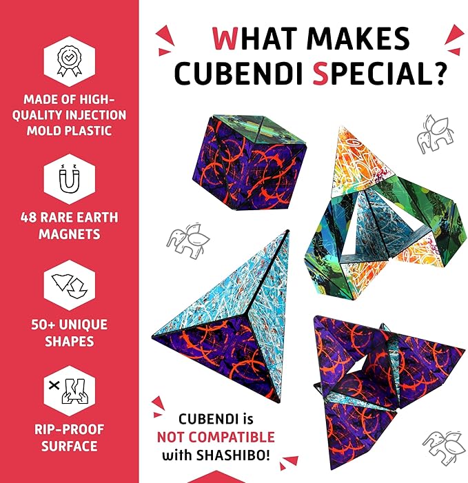 CUBENDI Geometric Origami Puzzle - Infinity Fidget Cube for Adults, Kids & Teens – Mesmerizing & Magnetic Shape Shifting Box w/48 Rare Earth Magnets - by Fun in Motion Toys (Ring)