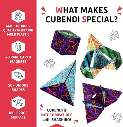 CUBENDI Geometric Origami Puzzle - Infinity Fidget Cube for Adults, Kids & Teens – Mesmerizing & Magnetic Shape Shifting Box w/48 Rare Earth Magnets - by Fun in Motion Toys (Ring)