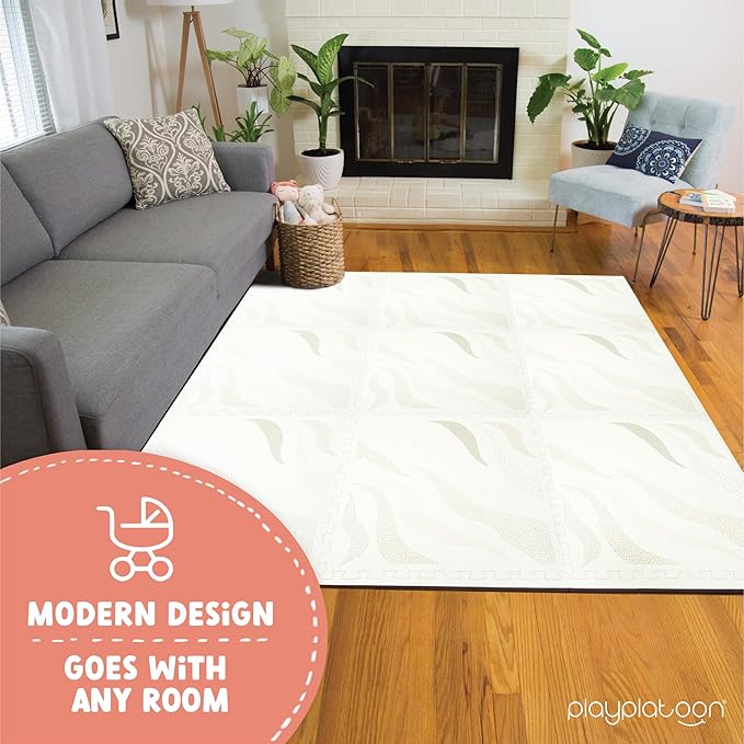 Play Platoon Non-Toxic Large Kids Mats for Floors, 9 Tile 72 x 72 inch, Puzzle Mat Pieces with Border, Extra-Thick Interlocking Tiles, 24 x 24 in, Neutral Playmat Rug for Toddlers & Children