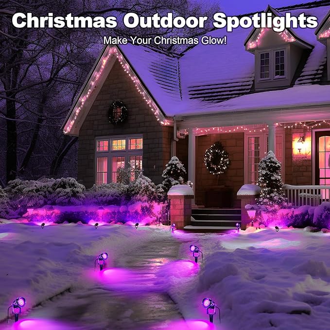 Christmas Spotlight Outdoor Black Light Spotlight, 12W Purple Spot Lights Waterproof Landscape Light Plug in Black Lights for Glow Party Fence Christmas Decorations Yard Garden Stage Decor, 1 Pack