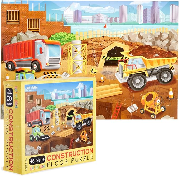 BLUE PANDA Construction Set - 48-Piece, 2 ft x 3 ft Floor Challenge - Preschool Learning & Hand Eye Coordination for Toddlers Ages 3-5