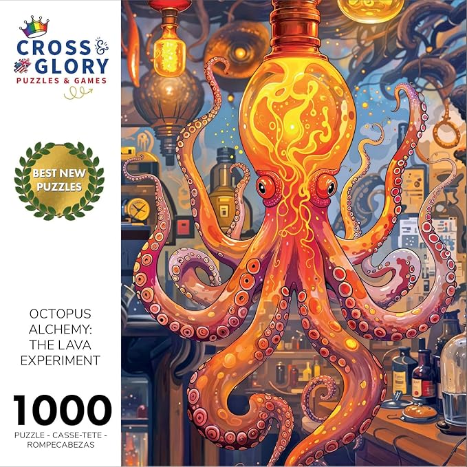 Cross & Glory - Octopus Alchemy: The Lava Experiment - 1000 Piece Jigsaw Puzzle for Adults | Science and Ocean Life Theme | Satin Finish | 20x27 Inches