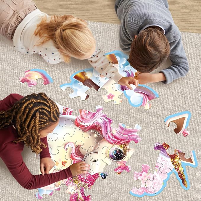 Jumbo Floor Puzzle for Kids,48 Piece Unicorn Large Jigsaw Puzzles,Puzzle for Toddler Ages 3-5,Fun Educational Preschool Learning Toy Gift for Boys & Girls Ages 4-8 (Shimmery Unicorn)