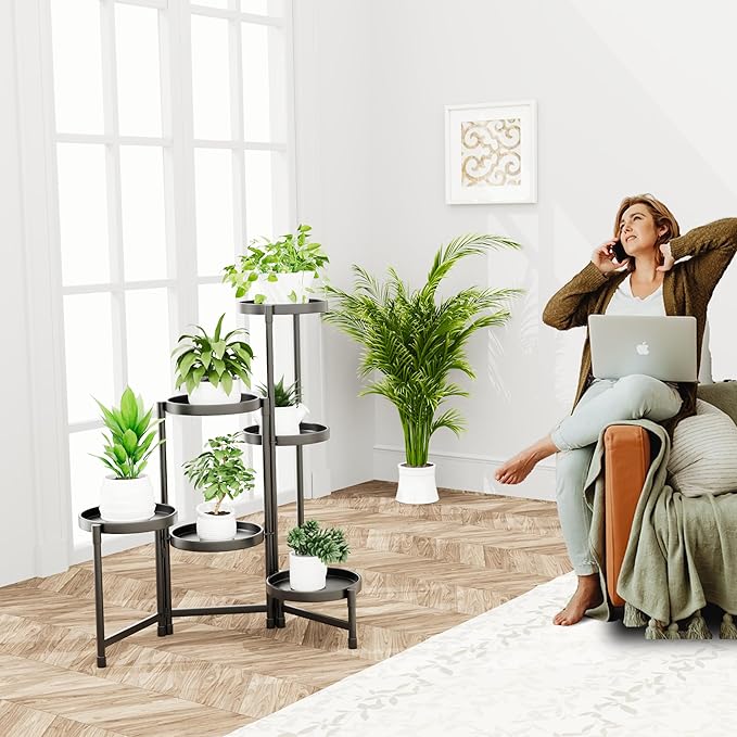 Metal Plant Stand Indoor 6 Tier Tall Corner Tiered Plant Stands Outdoor for Multiple Plants,Folding Iron Flower Display Holders Rack Shelf for Living Room Patio Balcony (6-tier)