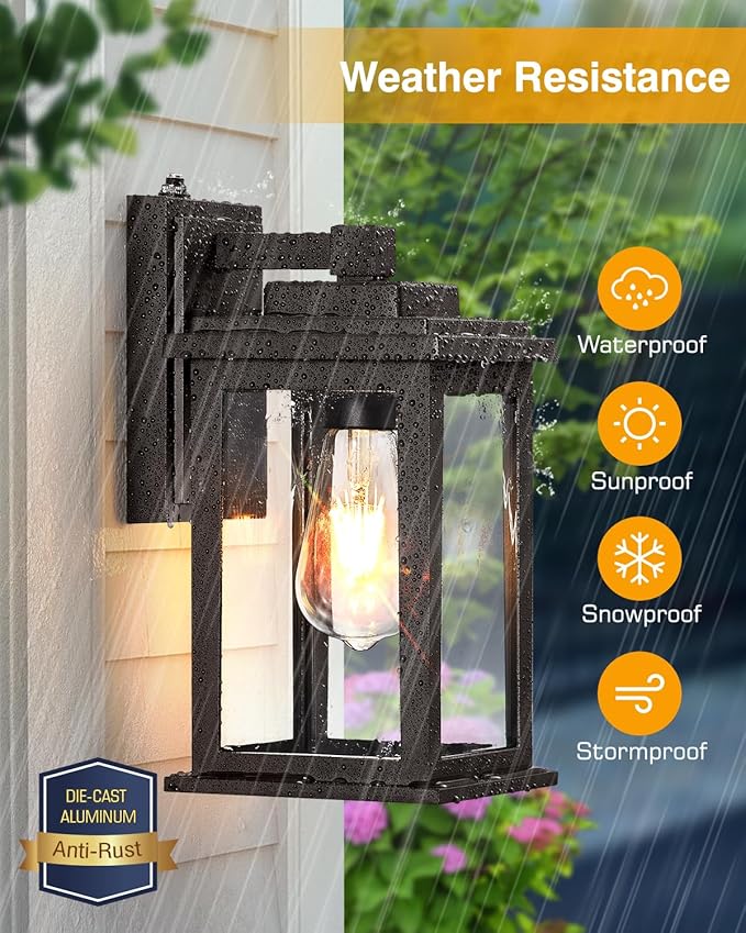 VIANIS Bronze Dusk to Dawn Outdoor Lighting, 2 Pack Outdoor Lights for House, Waterproof Porch Lights, Exterior Lighting Fixtures with Tempered Glass, for House,Garden, Garage,Hardwired, Non-Solar