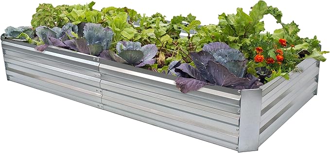 Sunnydaze Galvanized Steel Rectangular Raised Garden Bed - for Flowers, Plants, and Vegetables - Silver - 3 x 6 ft