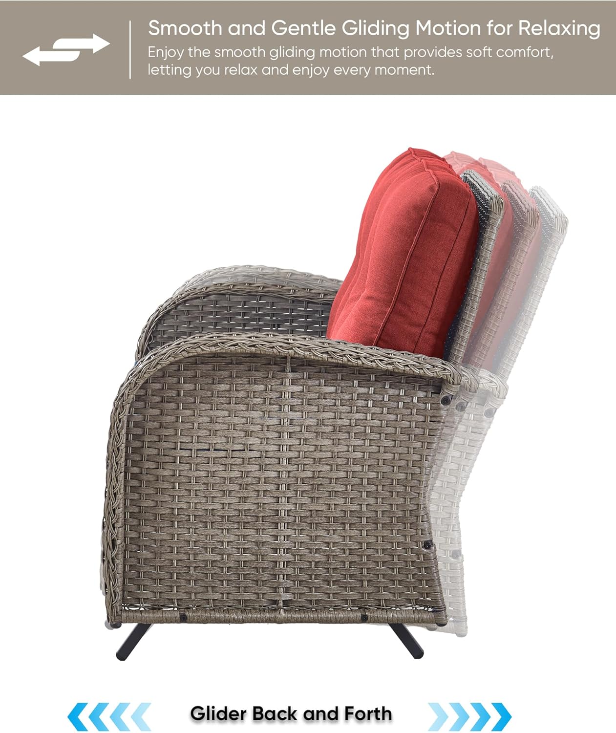 HUMMUH 7 Pieces Wicker Patio Conversation Set Outdoor Glider Loveseat with Patio Swivel Rocking Chairs Outdoor Patio Set for Deck Lawn Porch Balcony Poolside-Grey/Red