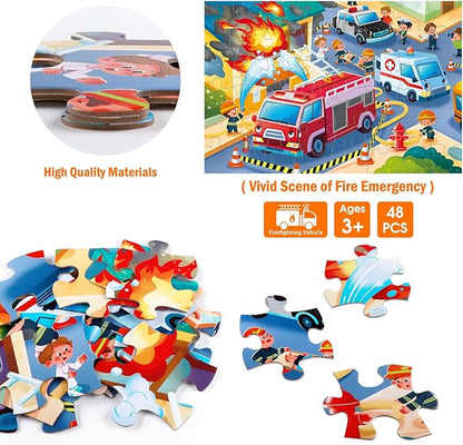 Jumbo Floor Puzzle for Kids,Fire Rescue Jigsaw Large Puzzles,48 Piece Firefighter Fireman Fire Truck Puzzle for Toddler Ages 3-5,Children Learning Preschool Educational Toys,Gift for 4-8 Years Old