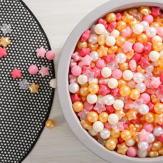 GOGOSO Ball Pit Balls for Toddlers Phthalate-Free BPA-Free Non-Toxic Crush Proof Soft Plastic Play Balls Baby Kids Shape Tent Pool Playhouse Playpen Party Decor,Creamy Pink Pearl Gold Clear,100PCS