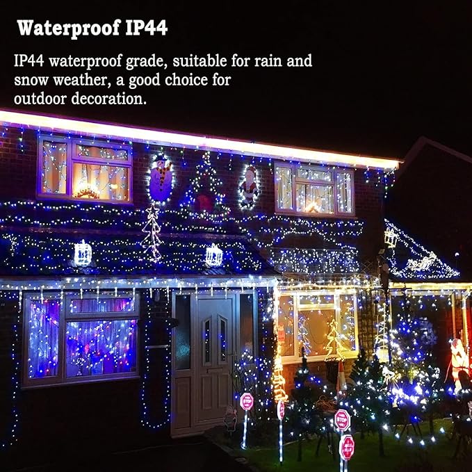 KNONEW Outdoor Christmas Lights 500 LED 197ft String Lights 8 Modes & Memory Fairy Light Plug in Waterproof LED String Lights for Xmas Yard Tree Wedding Party (Blue and White)