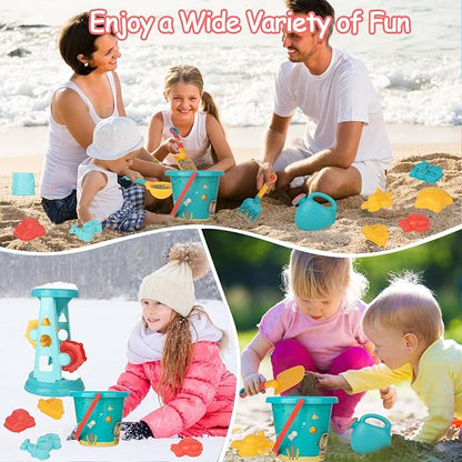 Beach Toys, 25 Pcs Sand Toys Set for Kids Including Water Gun, Sifting Funnel, Bucket, Watering Can, Sand Molds & Mesh Beach Toy Bag, Sandbox Toys for Toddlers 3-12